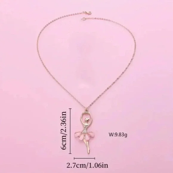 Cute Pink Skirt Ballet Dancer Girls Rhinestone Fashion Necklace - Picture 3 of 5